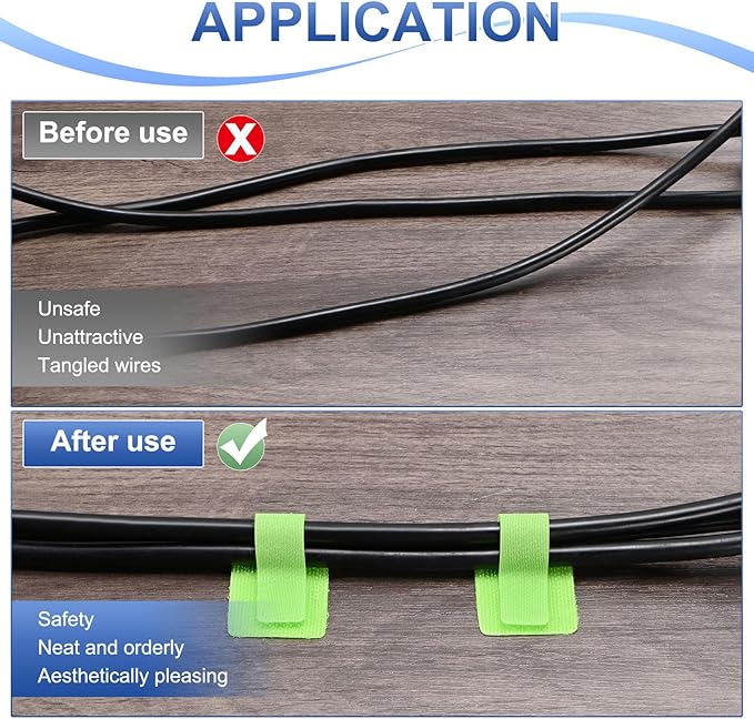 100-Pack Hook and Loop Cable Ties, 3.5 x 1.1 Inch Adjustable Self-Adhesive Cord Organizer for Desk/Home/Wall/Office Essentials, Cable Management Under Desk [Green]
