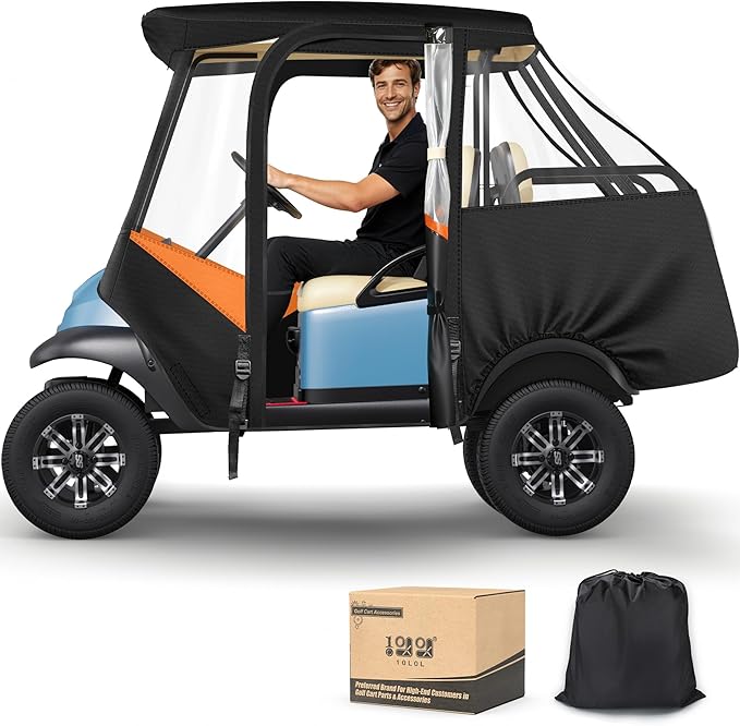 10L0L Golf Cart 4 Passenger Enclosure for Club Car Precedent Short Roof 57.5" Deluxe 600D Golf Cart Heavy Duty Rain Cover with 4 Zipped Doors Clear PVC Windows (Latest Improved Version)