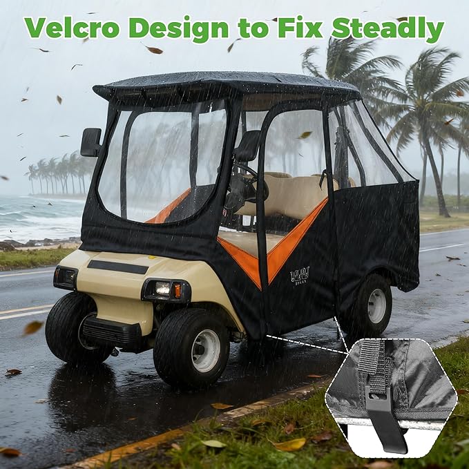 10L0L 4 Passenger Golf Cart Enclosure for Club Car DS Short Roof, 600D Waterproof Golf Cart Rain Cover, Heavy Duty Driving Enclosure, Snowproof Windproof, with Clear PVC Windows & Tail Light Panel
