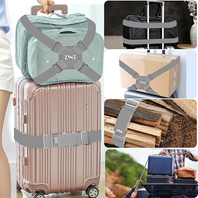 2-Pack High Elastic Luggage Strap Adjustable Travel Bag Belt Bungees for More Applications (Gray-Set)