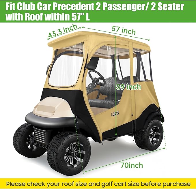 10L0L Golf Cart Driving Enclosure for 2 Passenger Club Car Precedent, Onward & Tempo, 600D Deluxe Heavy Duty Oxford Cloth Waterproof Windproof Golf Cart Rain Cover (Beige/Transparent)