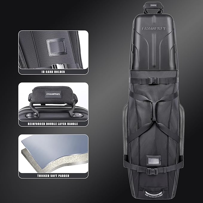 CHAMPKEY Professional Golf Travel Bags for Airlines with Password Lock - Hard Case Golf Travel Bag with Support Pole and Oversized Wheels