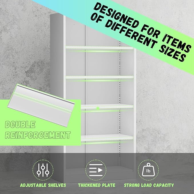 SUNCROWN 72" Metal Storage Cabinet - Heavy-Duty Metal Garage Cabinet with 4 Adjustable Shelves & 2 Doors for Tools, Office, Home, Workshop,White-Small