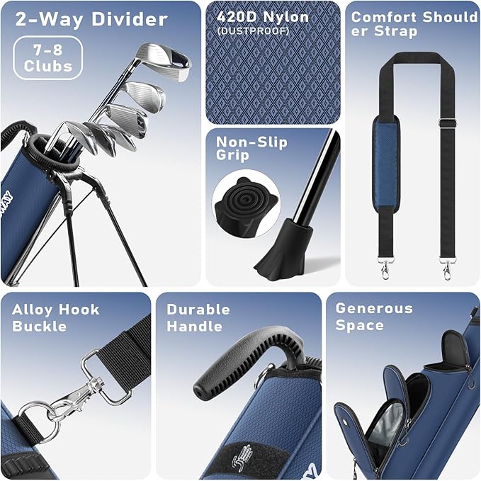 Findway Golf Stand Bag, [Upgraded Generous Space] Small Golf Bag for Driving Range, Par 3 & Executive Courses, Lightweight Sunday Golf Club Carry Bag with 3 Pockets