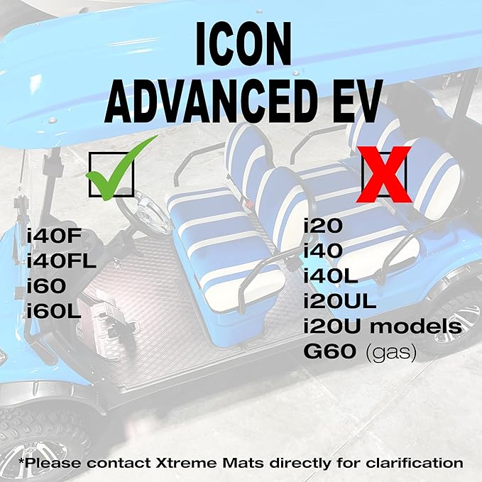 Xtreme Mats ICON Compatible Full Coverage Golf Cart Floor Mats Set (1st & 2nd Row Mats) Fits ICON 4F & 6 Seater Golf Carts - i40F, i40FL, i60, i60L - All Black