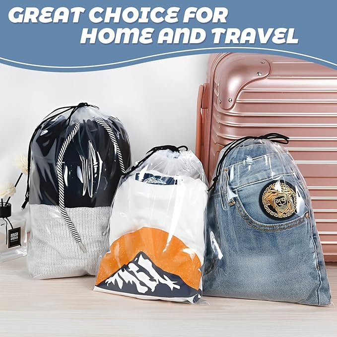 100 Pcs Shoe Bags for Travel,Large Transparent Travel Shoe Bags for Packing,Clear Plastic Drawstring Bag Shoe Dust Bags,Portable Shoes Organizers Pouch with Rope for Men and Women