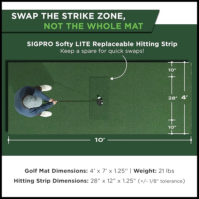 SIGPRO Softy LITE Golf Mat - Lightweight, Space-Saving, Professional-Grade Practice Mat, Realistic Fairway Feel - Replaceable Hitting Strip, Responsive Cushioning & Joint-Friendly