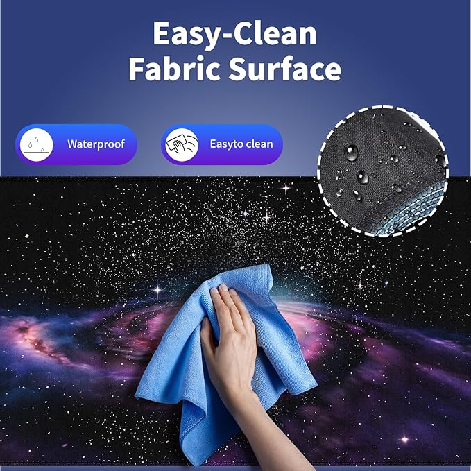 Wknoon. Extra Large Gaming & Office Mouse Pad (31.5" x 11.8") – Blue & Purple Spiral Galaxy in Outer Space Andromeda Nebula Star Dust Cosmic Whirl, Premium XXL Desk Mat with Durable Stitched Edges