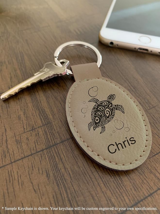 LaserGram Oval Keychain, Off Road Racer, Personalized Engraving Included (Light Brown)