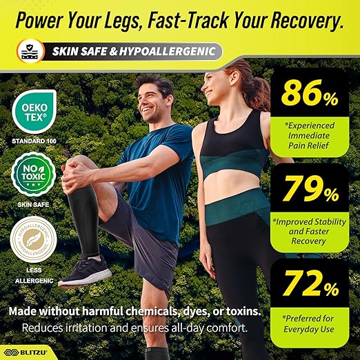 BLITZU 3 Pairs Calf Compression Sleeves for Men and Women. Footless Compression Socks & Leg Support for Running, Travel, Nursing, Fitness. Shin Splints Pain Relief & Reduce Swelling Black 4XL