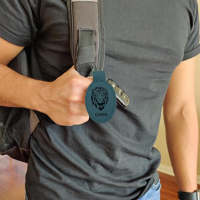 LaserGram Oval Keychain, Palm Trees, Personalized Engraving Included (Slate Blue)