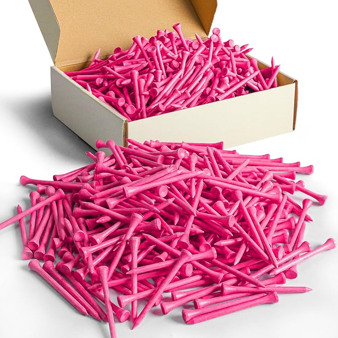 FINGER TEN Bamboo Golf Tees Wood 1 1/2 2 3/4 3 1/4 Inch Wooden Short Long Tee Color Bulk 250/500/1000/2000 Count for Men Women Kids in Red Pink USA Flag