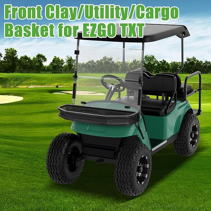 10L0L Golf Cart Front Clay Utility Cargo Basket for Gas & Electric, Heavy-Duty Steel Drop Mesh Storage Rack
