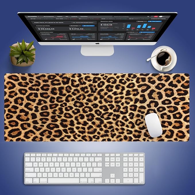 Wknoon. Extra Large Gaming & Office Mouse Pad (31.5" x 11.8") – Vintage Retro Leopard Print, Premium Anti-Slip XXL Desk Mat with Durable Stitched Edges