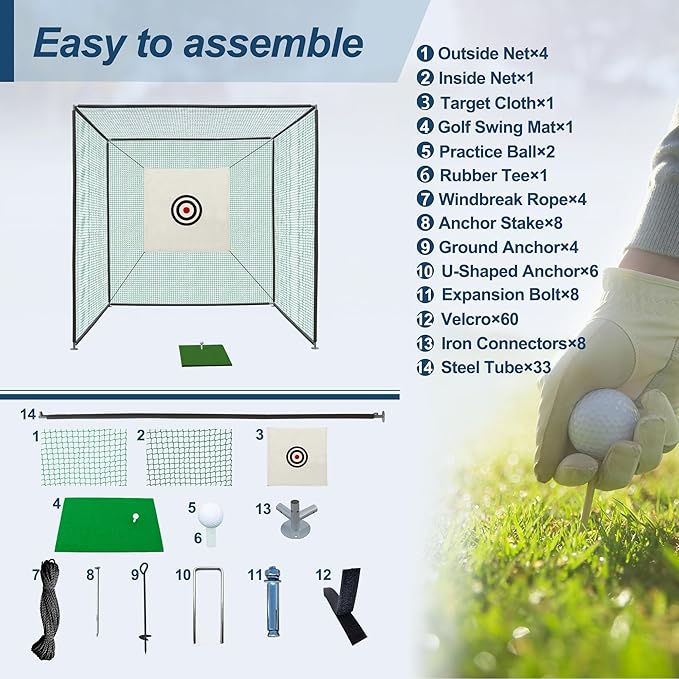 Golf Net Cage, 10X10X10FT Metal Frame Golf Simulators for Home and Backyard, Indoor & Outdoor Hitting Net, Black