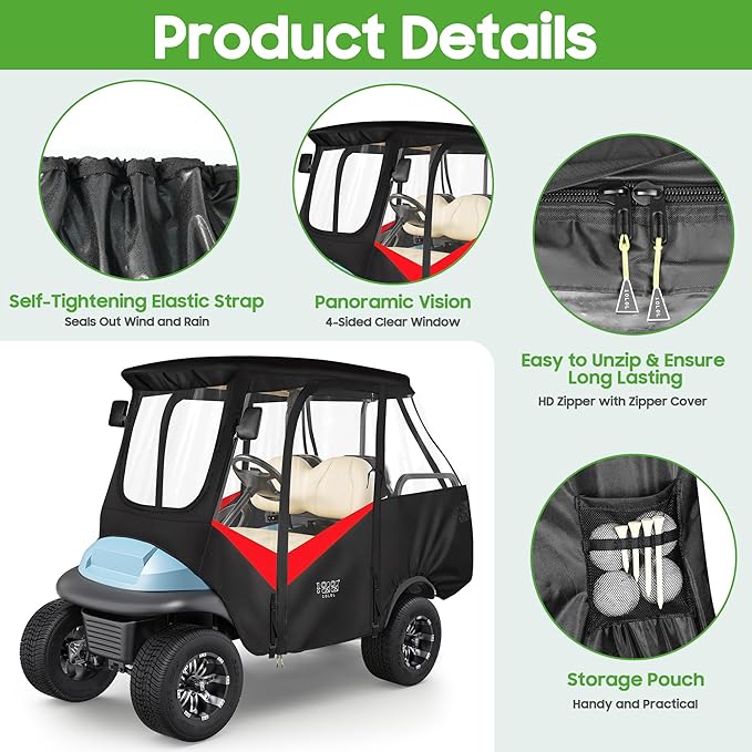 10L0L Golf Cart 4 Passenger Enclosure for Club Car Precedent Short Roof 57.5" Deluxe 600D Golf Cart Heavy Duty Rain Cover with 4 Zipped Doors Clear PVC Windows (Latest Improved Version)