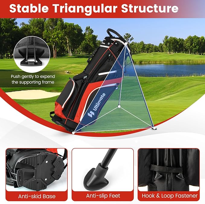 KOTEK Golf Stand Bag, 14 Way Top Divider Golf Club Bag with Cooler, 6 Zippered Pockets, Rain Hood & Adjustable Dual Shoulder Straps, Lightweight Golf Bag for Men Women