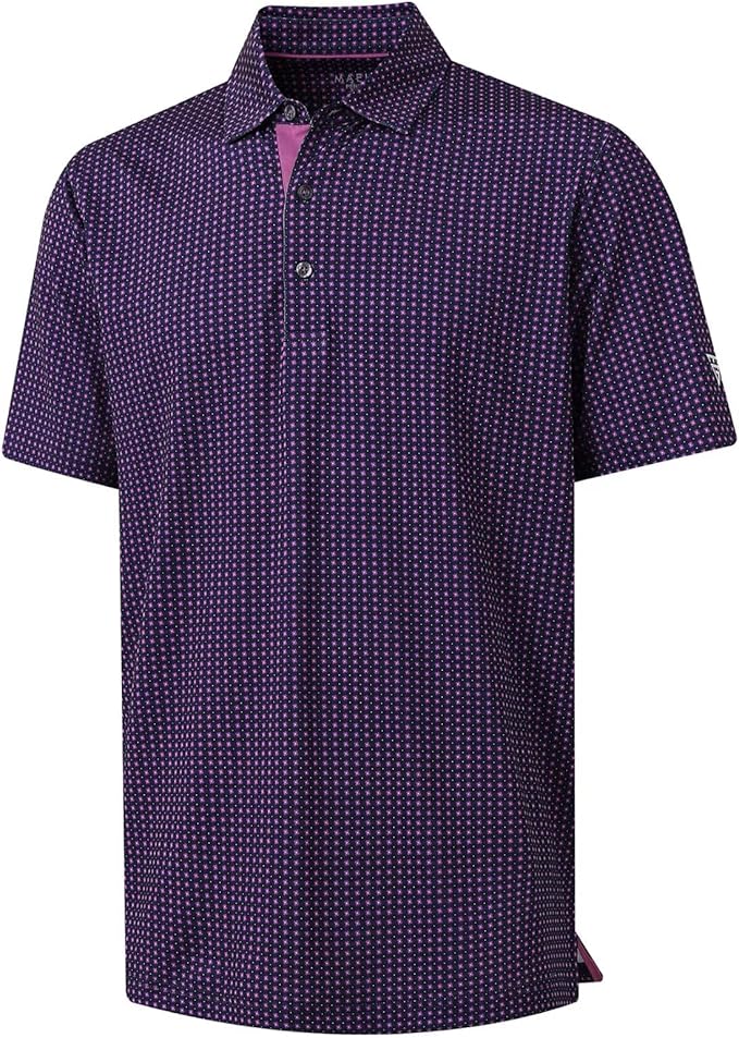 M MAELREG Mens Golf Shirt Short Sleeve Dry Fit Print Moisture Wicking Performance Patterns Collared Polo Shirt