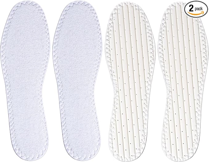 Happystep Cotton Terry Cloth Insoles, Barefoot Shoe Inserts, Sweat Absorption, Odor Control, Moisture-Wicking, Washable and Reusable, Zero Drop Shoe Insoles, 2 Pairs of White (Men Size 12)