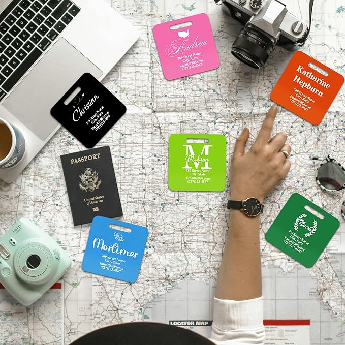 Personalized Luggage Tags for Suitcases,Custom Acrylic Tags with Hole & Steel Loop for Travel,Backpacks,Golf,Bagwine Cup,Waterproof (Blue)