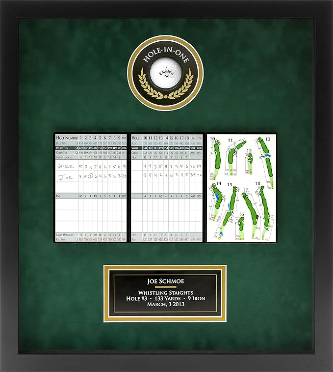 Hole-in-One Golf Display Case Frame, 3 or 4 Components for Ball, Scorecard, Photo & Printed Graphic Info Insert (Elite, 3 Components)