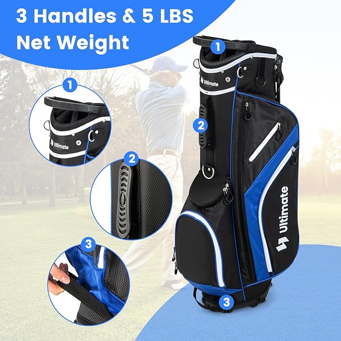 Tangkula Golf Stand Bag with 14 Way Top Dividers, Lightweight 6 Pockets Golf Club Bag with Cooler Bag, Adjustable Dual Strap & Rain Hood, Golf Carry Bag for Men & Women
