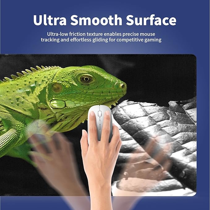 Wknoon. Extra Large Gaming & Office Mouse Pad (31.5" x 11.8") with Durable Stitched Edges – Nature Animal Green Iguana in a Bush, Anti-Slip Rubber Base & Smooth Cloth Surface Extended XXL Desk Mat