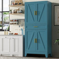 71" Tall Metal Storage Cabinet with Adjustable Shelves,Farmhouse Kitchen Pantry Cabinet with 2 Barn Doors and Drawer,Large Storage Cabinets for Dining Room,Bathroom,Living Room(Blue)