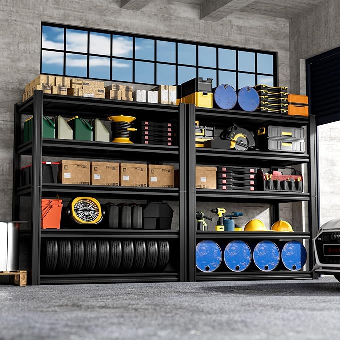 5-Tier 40”D X 20”W X 72”H Heavy Duty Garage Storage Shelves 2500LBS Basement Shelving Heavy Duty Adjustable Unit Rack Metal Rack(Black)