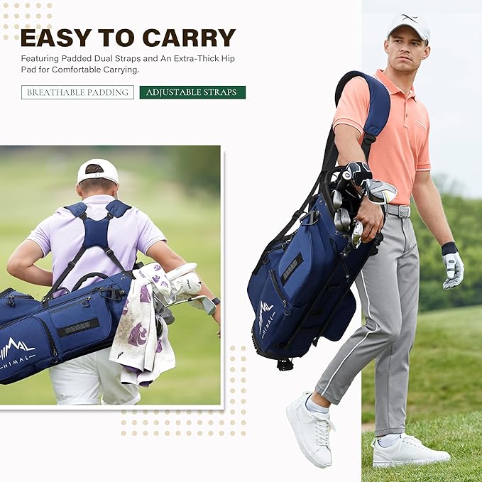 Golf Stand Bag with 7 Way Top Dividers, Lightweight Golf Bags for Men Women with Multiple Pockets, Dual Straps