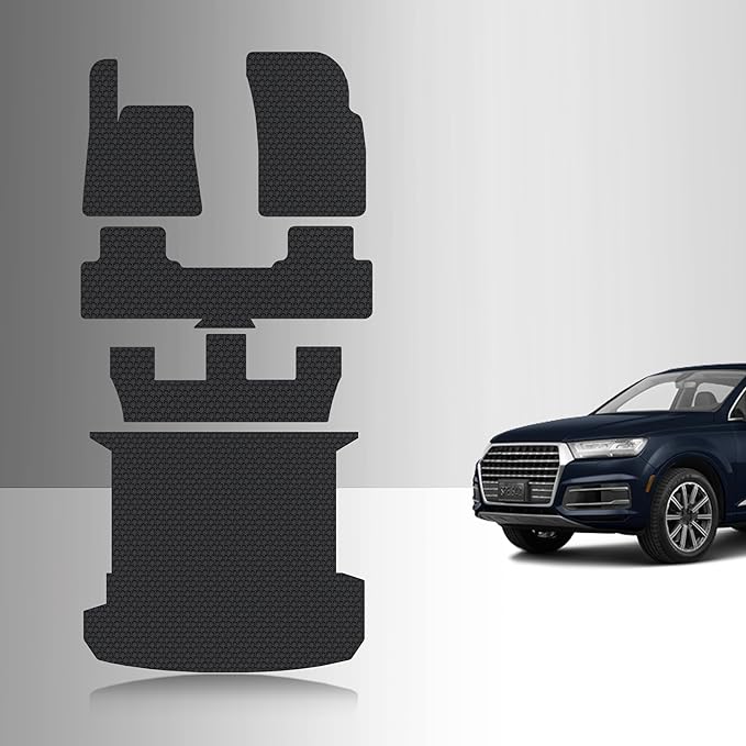 TOUGHPRO Full Set Floor + Cargo Mats Accessories Set for Audi Q7 All Weather Heavy Duty (Made in USA) Black Rubber 2017 2018 2019 2020 2021 2022 2023 2024 2025