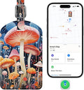 Luggage Tags Built-in Anti-Loss Tracker, Luxury Leather Luggage Tags for Suitcase, Travel Bags, Backpacks, Travel Organizer for Lost Baggage Prevention (Mushroom)