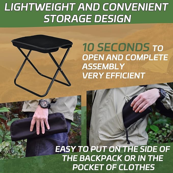 Collapsible Stool 2 Pack, Portable Chair, Lightweight Portable Stool for Adults, Portable Chairs for Adults, Holds Up to 220LBS, Ideal for Camping, Hiking, Outdoors, and Events