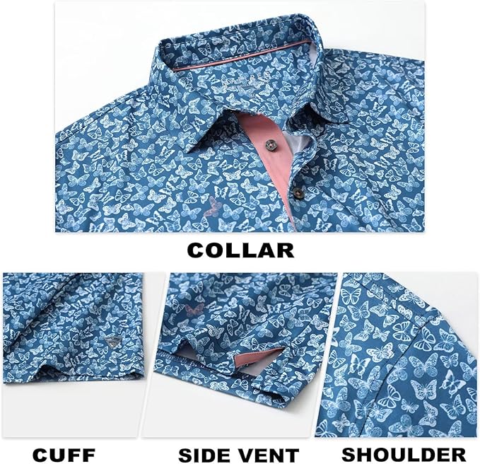 M MAELREG Mens Golf Shirt Short Sleeve Dry Fit Print Moisture Wicking Performance Patterns Collared Polo Shirt