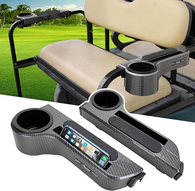 Roykaw Golf Cart Armrest with Cup Holder/Rear Seat Arm Rests Fit for EZGO/Club Car/Yamaha & Most Golf Cart, Upgrade 3rd Gen - with Phone Holder, No Drilling Required, Fit 1.0"/1-1/4" Square Tube Frame