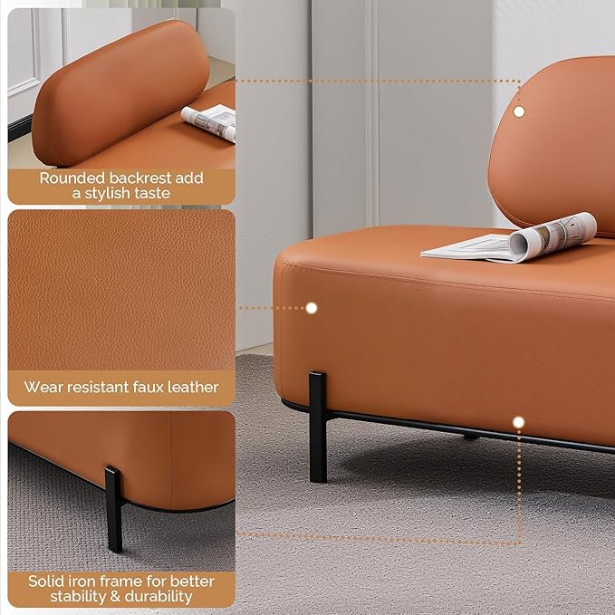 OmySalon Waiting Room Bench with Back, 55.1" Office Guest Chair, Faux Leather Upholstered Reception Seating, Lobby Bench for Beauty Salon Barbershop Airport Bank Hall Room Conference