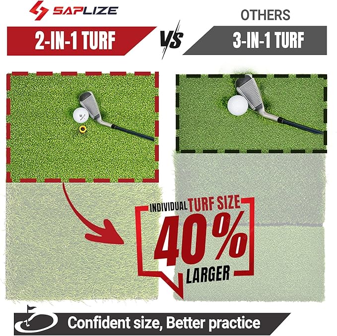 SAPLIZE Foldable Heavy-Duty Golf Hitting Mat with 10mm EVA Backing for Indoor/Outdoor Swing & Chipping, Golf Accessories & Gift for Men & Women
