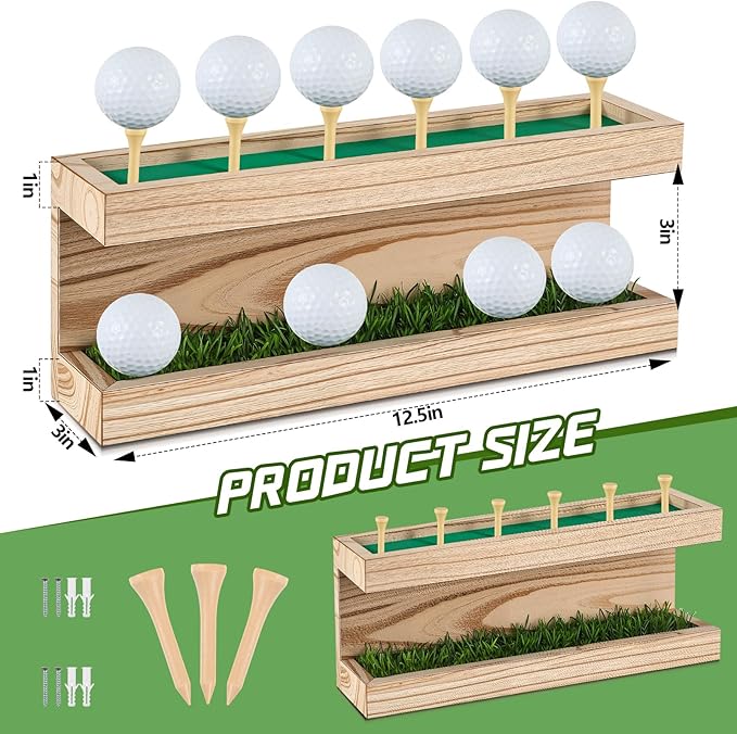 Menkxi Rustic Wood Golf Ball Holder 12.5 x 3 Inch Wall Mounted Vintage Display Stand Floating Shelf with Golf Tees for Christmas Storage Party Decor Supplies