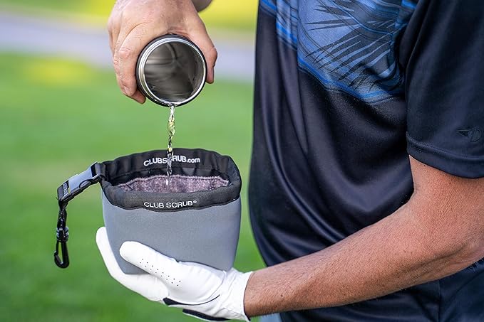 Club Scrub Golf Club and Golf Ball Cleaning Bag, Waterproof Clean Face Technology Liner, Detachable Clip, Machine Washable, Cleans Club Grooves, Dry Exterior (Neoprene or Microfiber Option Available)