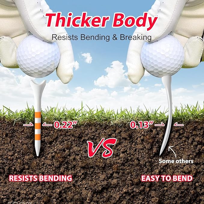 Professional Plastic Golf Tees 100 Pack (3-1/4" or 2-3/4"), Enhanced Durability & Stability, Engineered to Minimize Friction and Side Spin