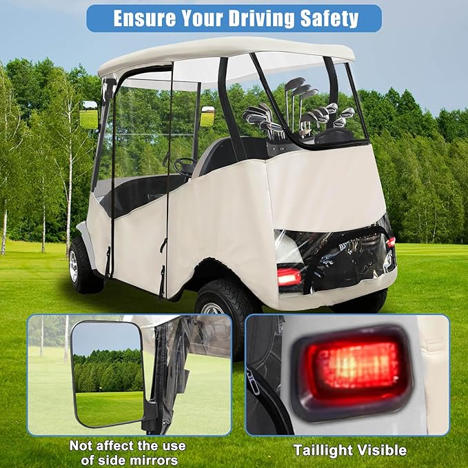 MOSNAI Golf Cart Enclosure 2 Passenger for EZGO TXT & RXV with Zippered Doors, 600D Heavy Duty Oxford and Thickened Clear PVC, Keep Warm Golf Cart Rain Cover Weather Enclosure with 8 Windproof Hooks