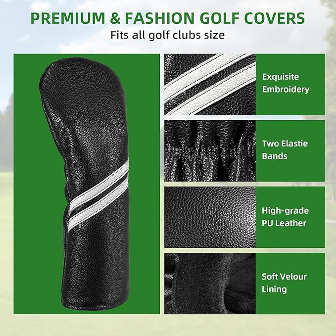 Golf Club Head Covers - 4pcs or 1pc Golf Accessories Club Covers Set for Woods and Driver Fairway Hybrids with Interchangeable Tags