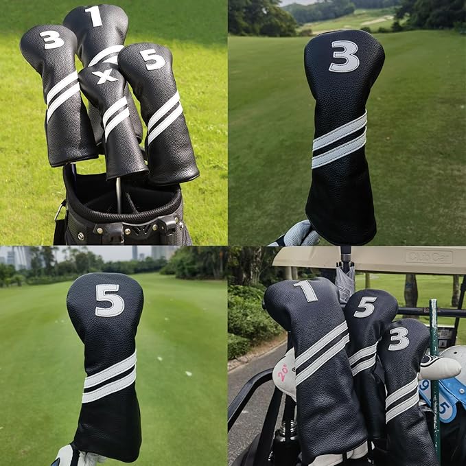 Golf Head Covers for Driver and 5 Wood - PU Leather Golf Headcovers Fits Standard 460cc Driver and Fairway Woods Head Golf Club