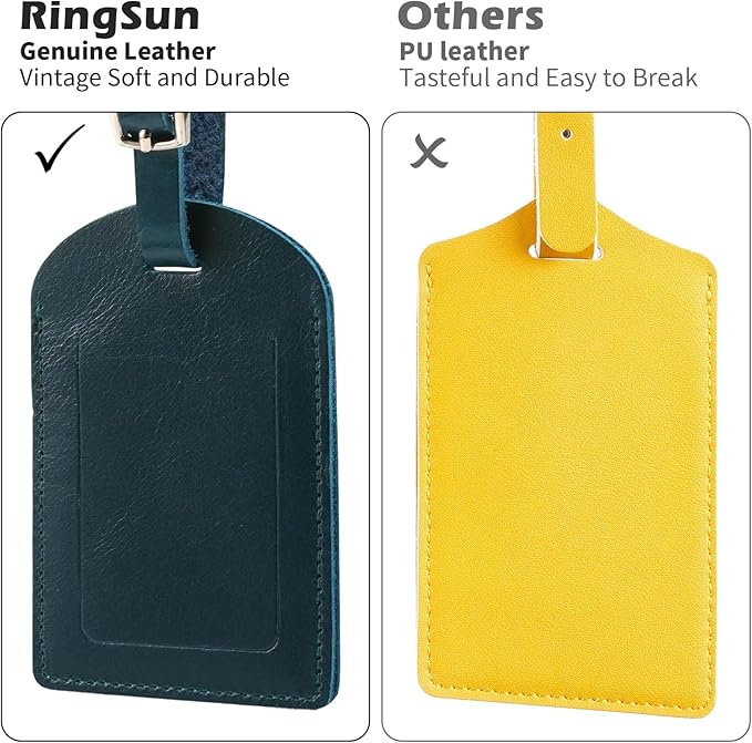 Ringsun Genuine Leather Luggage Tag for Suitcases ID Tags Bag Tags for Luggage (6 Pack)