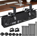 Under Desk Cable Organizer with Mesh Slot for Ventilation, Quick Mount with Clamp or Screws to Hold Fabric Cable Tray, Kit for Tidy Cord & Wire Management for Home Office Standing Desk