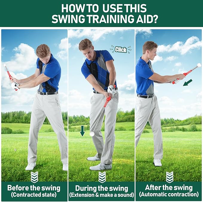 Golf Grip Swing Training Aid - Retractable Click Club Trainer Indoor Practice Warm Up Stick Flexible Telescopic Short Club Tempo Sound Release Trainer Devices
