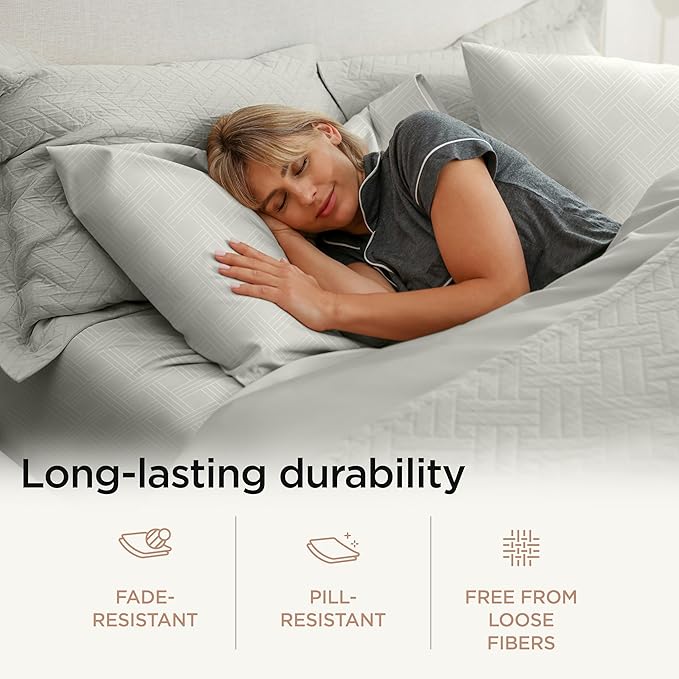 Threadmill King Size Sheets for King Mattress | 800 Thread Count Jacquard Celine Light Grey | Better Than Egyptian Cotton | 4 Pc Bed Sheets | Damask Sheet Fits 16'' Deep Pocket | 100% Cotton Sheets