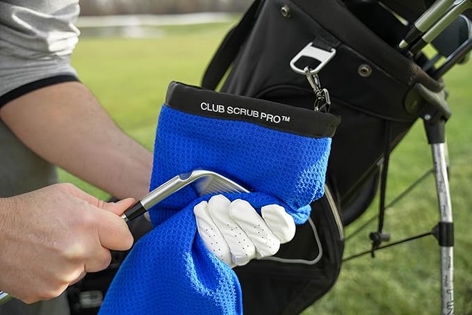 Club Scrub Towel Pro, Golf Club and Ball Cleaning Pouch with Attached Towel, Waterproof Exterior, Clean Face Technology Liner, Machine Washable, Cleans Club Grooves, Waffle-Weave Microfiber