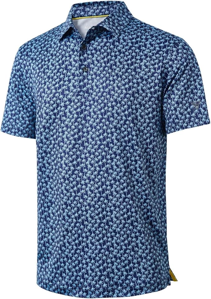Golf Shirts for Men Dry Fit Short Sleeve Print Performance Moisture Wicking Polo Shirt