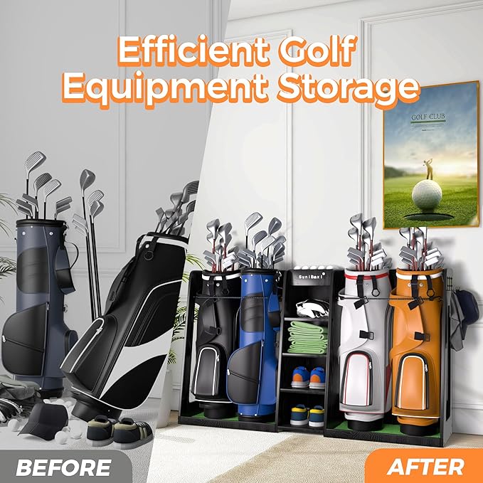 Wooden Golf Storage Organizer for Garage, Premium Golf Bag Holder Rack for Golfing Accessories, Great Gift for Golfers,Husband, Dad